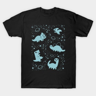 Cute Space Dinosaurs Blue T-Shirt